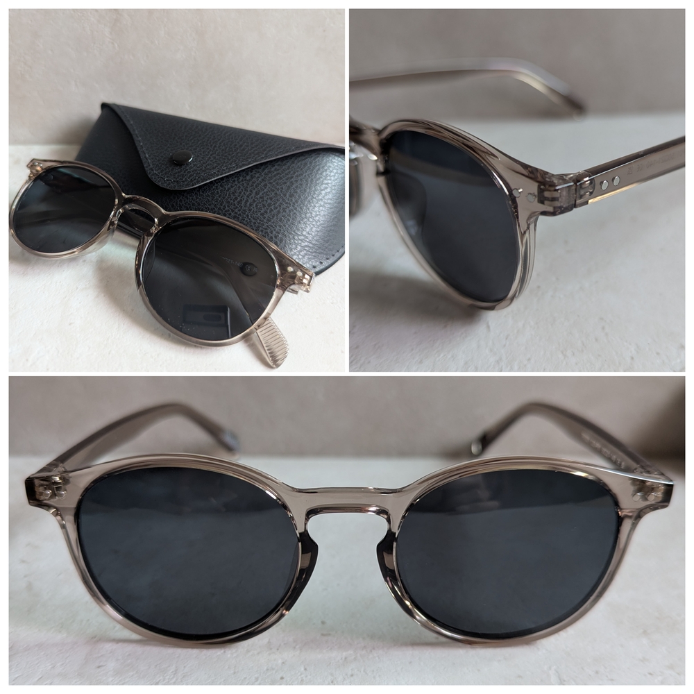 Classic Gray Round Unisex Sunglasses with Case